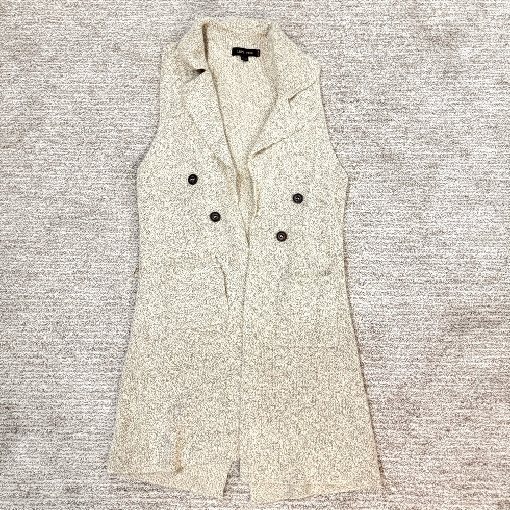 Women’s Long Knit Sleeveless Cardigan Vest – Size M